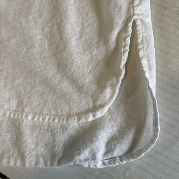 Nine West Womens L Blouse White Linen Blend Pockets Roll Tab Sleeves Tail Casual - Picture 8 of 11